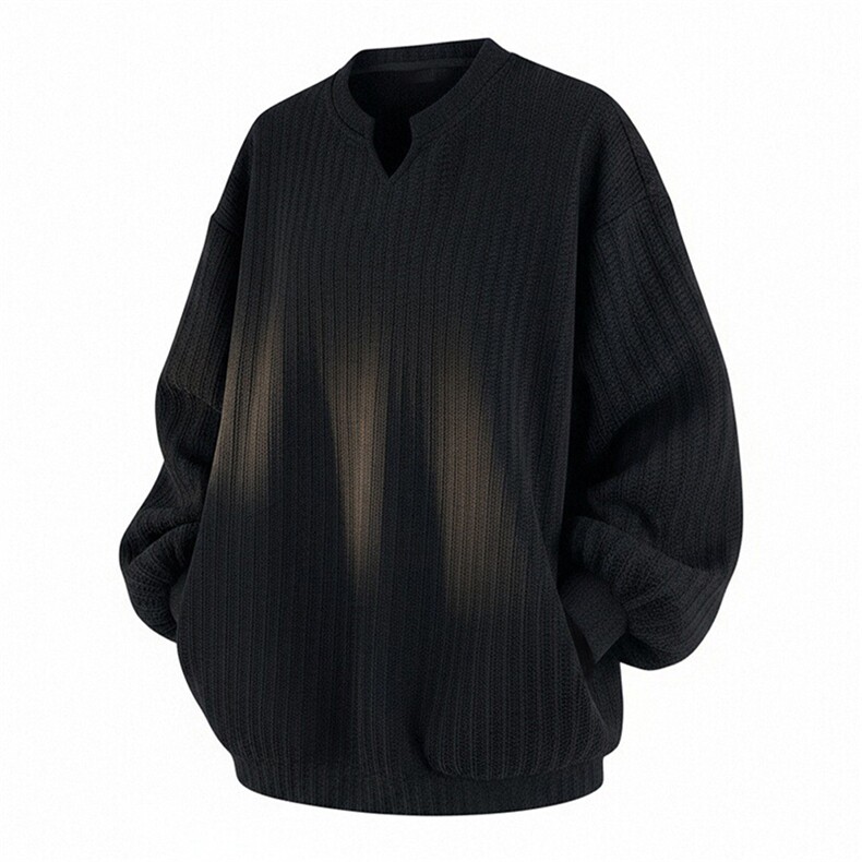 美式高街千鸟格子长袖T恤男女亨利V领英伦雅痞休闲宽松长袖打底衫，男装T恤，电商A486