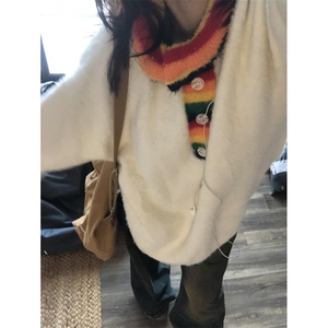 【有货】彩虹高领毛衣男女仿貂毛针织衫外套MY451CC-特P60图片