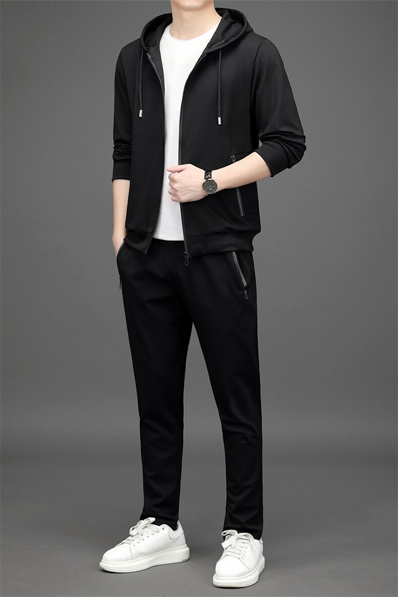 中青年男士休闲运动套装春秋季爸爸装男士连帽外套休闲运动服套装,男装休闲套装,电商B212（原钱塘6029）