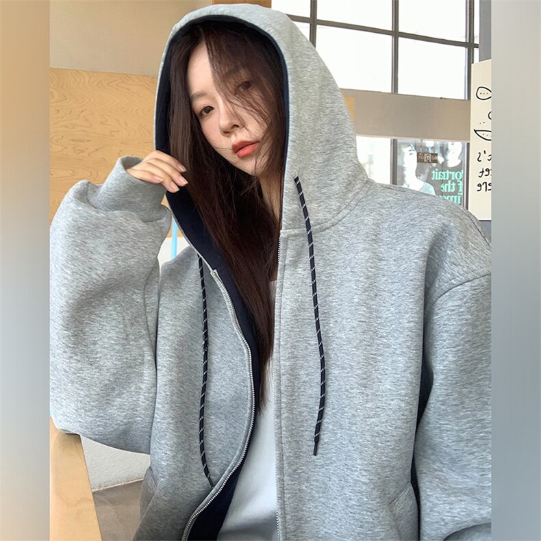 抖音得物二开美式高街重磅结构双层撞色连帽卫衣开衫外套W116,男装卫衣,电商A486