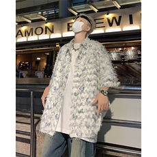 衬衫短袖男宽松夏季垂感衬衣痞帅潮流帅气百搭上衣CJ07，男装衬衫，星座1116A-1（原606A）