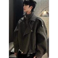 假两件短款毛呢大衣男秋冬痞帅美式结构呢子风衣外套J7246，男装风衣，星座1116A（原606A-3）