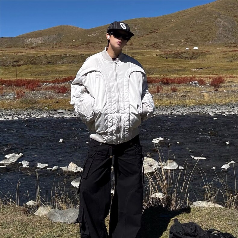 潮流美式高街潮牌男装时尚解构弧形棉服刺绣原版加厚上衣棉衣新款,男装棉衣,星座506A