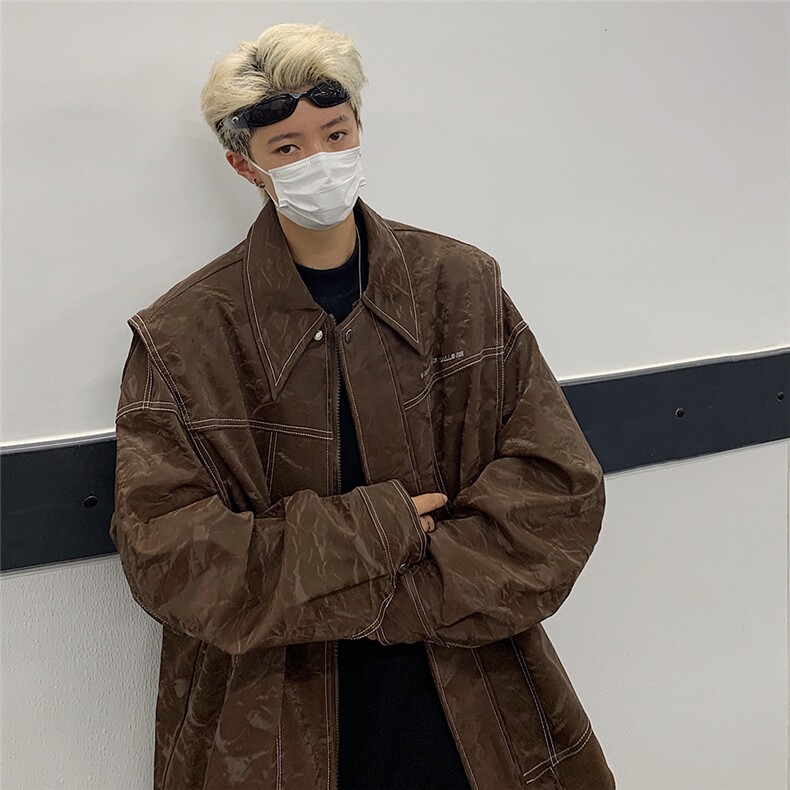 现货不缺货欧美水洗皮衣宽松假两件外套夹克1209-1-JK17-P108，男装夹克，星座1209-1