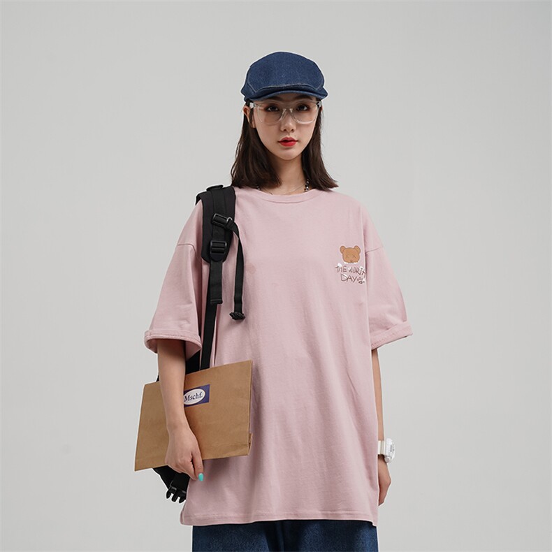 2021夏季新款卡通小熊印花短袖T恤女中性宽松上衣D83女类,女装T恤,电商A335-1（原A458）