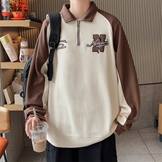 秋款男POLO领卫衣华夫格字母刺绣拼色夹克休闲外套WY23P45，男装卫衣，星座1013-1