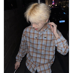 （自家图）美拉德潮慵懒格子开衫连帽衬衫男女2110-P47图片