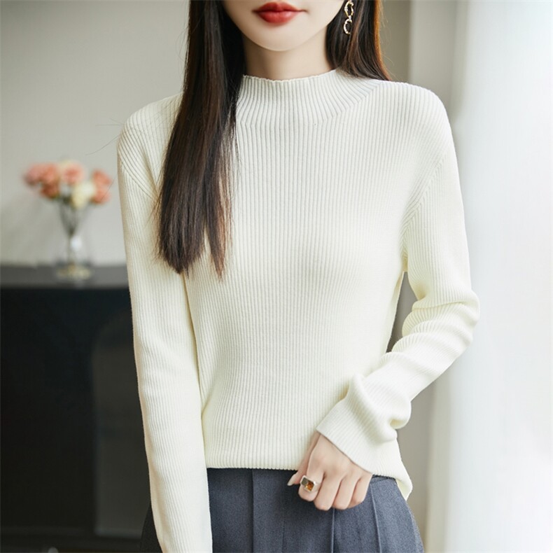 2025年秋季新款百搭女士半高领抽条长袖针织衫,针织衫/毛衣,丹芙娇羊绒