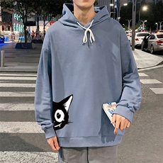 WY2035-P35加绒款-P40纯棉连帽卫衣男大码运动帽衫宽松薄外套男，男装卫衣，电商A040