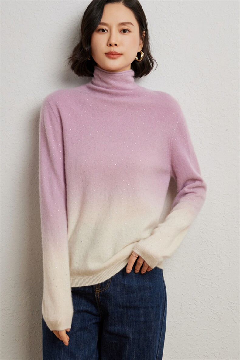 女士一线吊染加烫钻堆堆领衫10%,女装羊绒衫,臻维羊绒