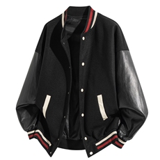 美式PU皮撞色棒球服毛呢宽松男女飞行夹克J826-P85，男装夹克，星座222-7