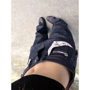 拼接牛仔裤男秋季新款大码胖mm高腰宽松显瘦阔腿长裤NZB3178图片
