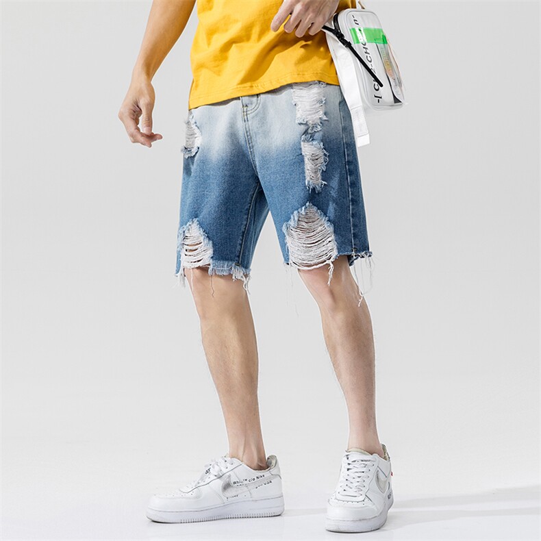 2021夏季新日系大码男无影墙破洞猫须大码吊染牛仔短裤ND8118-P45,男装牛仔裤,电商A001