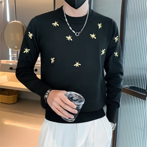 高端轻奢时尚修身毛衣男春秋小蜜蜂针织衫套头圆领长袖男 M3288图片
