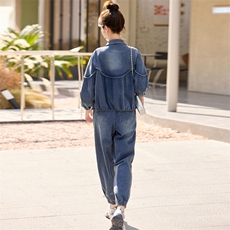 新中式牛仔套装女2025春秋新款欧货复古休闲时尚显瘦减龄两件套潮，女装套装/套裙，欣品汇
