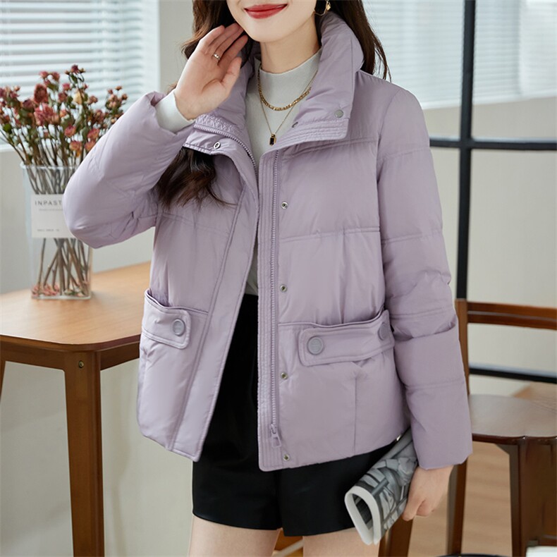 2022冬季新款羽绒服短款90%白鸭绒立领加厚休闲款,女装羽绒服,蝶眷
