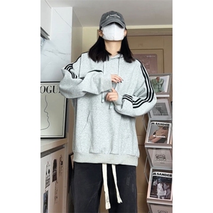 潮流休闲三条杠大码纯色休闲运动连帽卫衣内搭W4604-P50【特价】图片