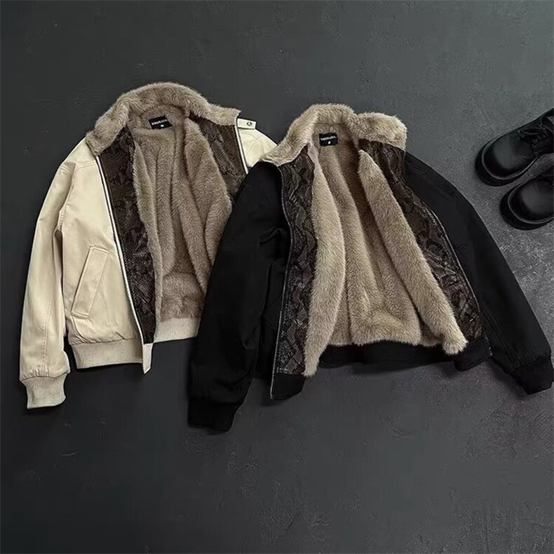 网图美式拼蛇皮纹PU皮棉衣保暖夹克座山雕棉服A025-JM1082-P100,男装夹克,电商A025