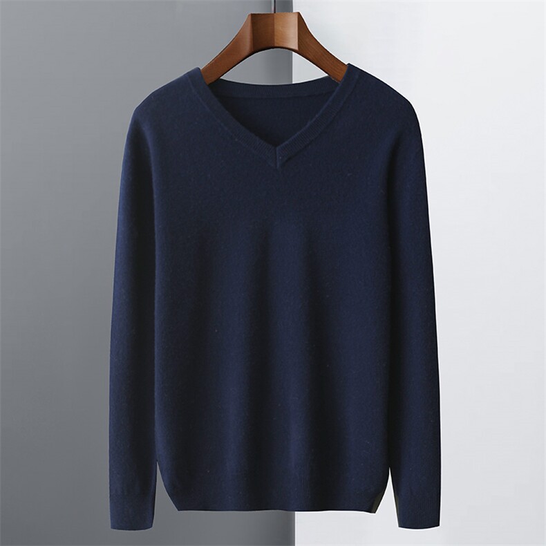 时尚男秋冬新款简约休闲纯色V领羊毛衫舒适百搭修身显瘦品质毛衣，男装羊毛衫，江杉羊绒