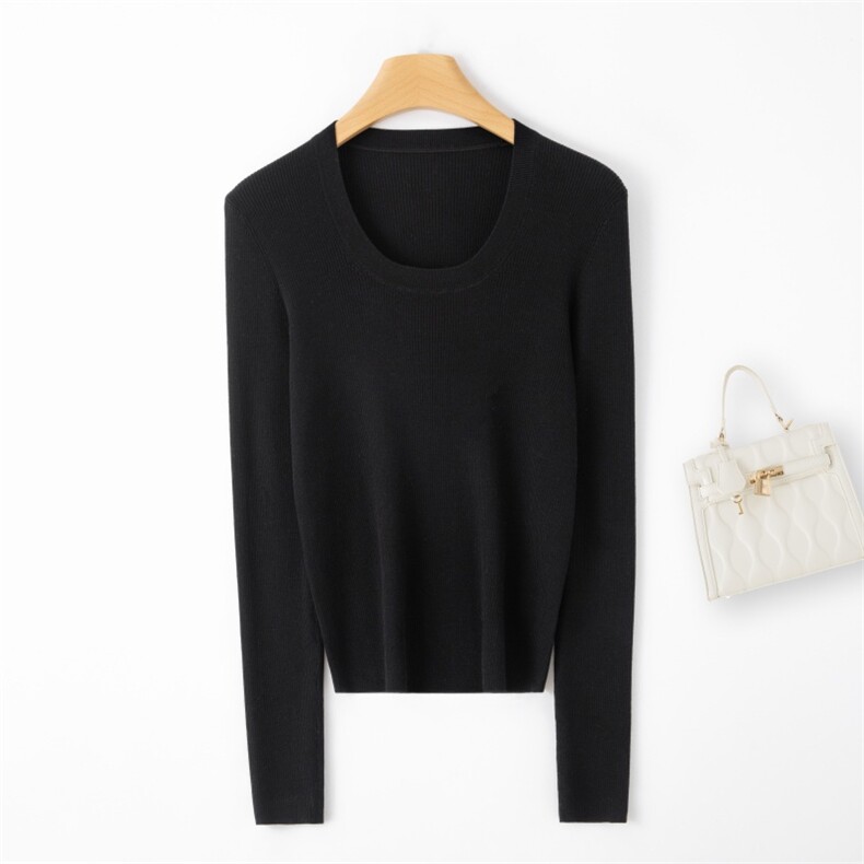 春季时尚修身显瘦百搭U领长袖羊毛衫，女装羊毛衫，润匹羊绒
