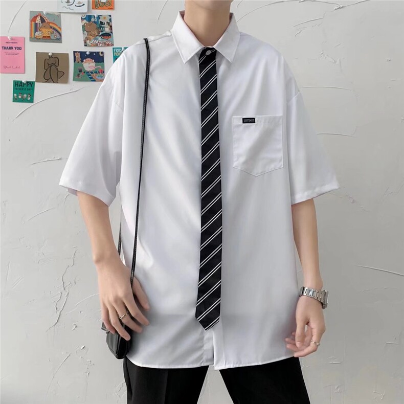 短袖衬衫春款男港风潮流带领带衬衣CS001P30,男装衬衫,星座1116-2