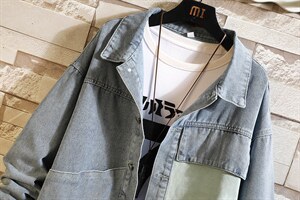 JK627-P70-现货砖墙牛仔夹克肥仔量足破洞印花大码，男装夹克，星座103A