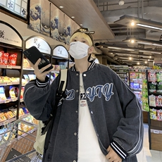 棒球服男春秋美式牛仔夹克oversize潮牌欧美高街外套JK0282-P70，男装夹克，星座308B-1