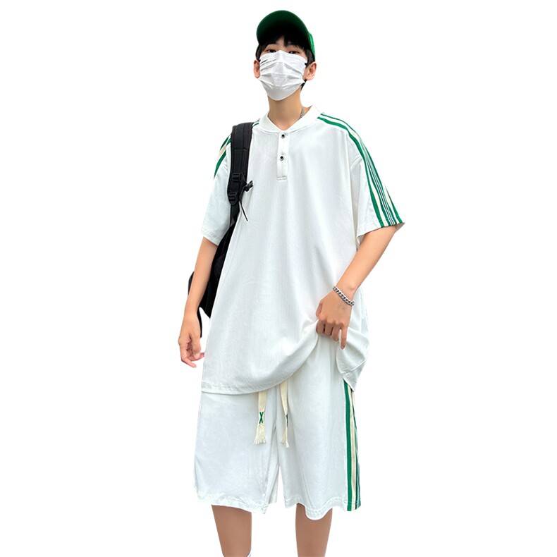 夏季现货主推大码港风情侣冰丝日系五分裤休闲运动套装S18P65,男装牛仔裤,电商B226-2（原B217-2）