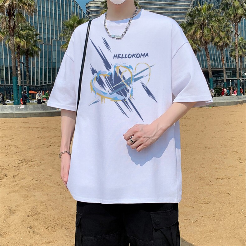 2025港风夏季纯棉宽松男圆领230克重磅纯棉短袖T恤 -T014-P20图片