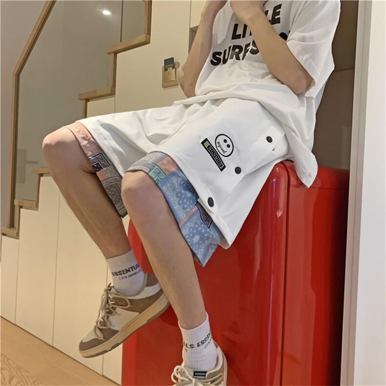 日系2021假两件夏装港风休闲短裤男宽松直筒五分ins青年K933-P30,男装休闲裤,星座512-4