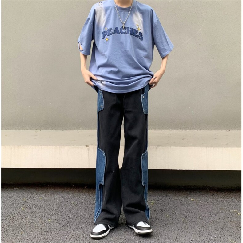 牛仔裤男春秋设计感小众裤子潮牌美式高街宽松直筒BK57-P68,男装牛仔裤,星座1109-3