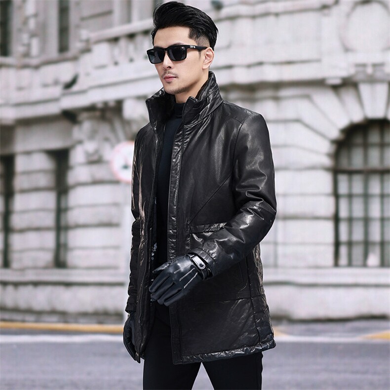 冬季新款海宁真皮羽绒服男头层油蜡牛皮外套中长款皮衣韩版男装，男装皮衣，电商B360A（原721A）