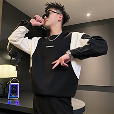 AW187/特P88控118春季社会小伙设计感字母拼接撞色百搭卫衣男黑首，男装卫衣，星座305B-1