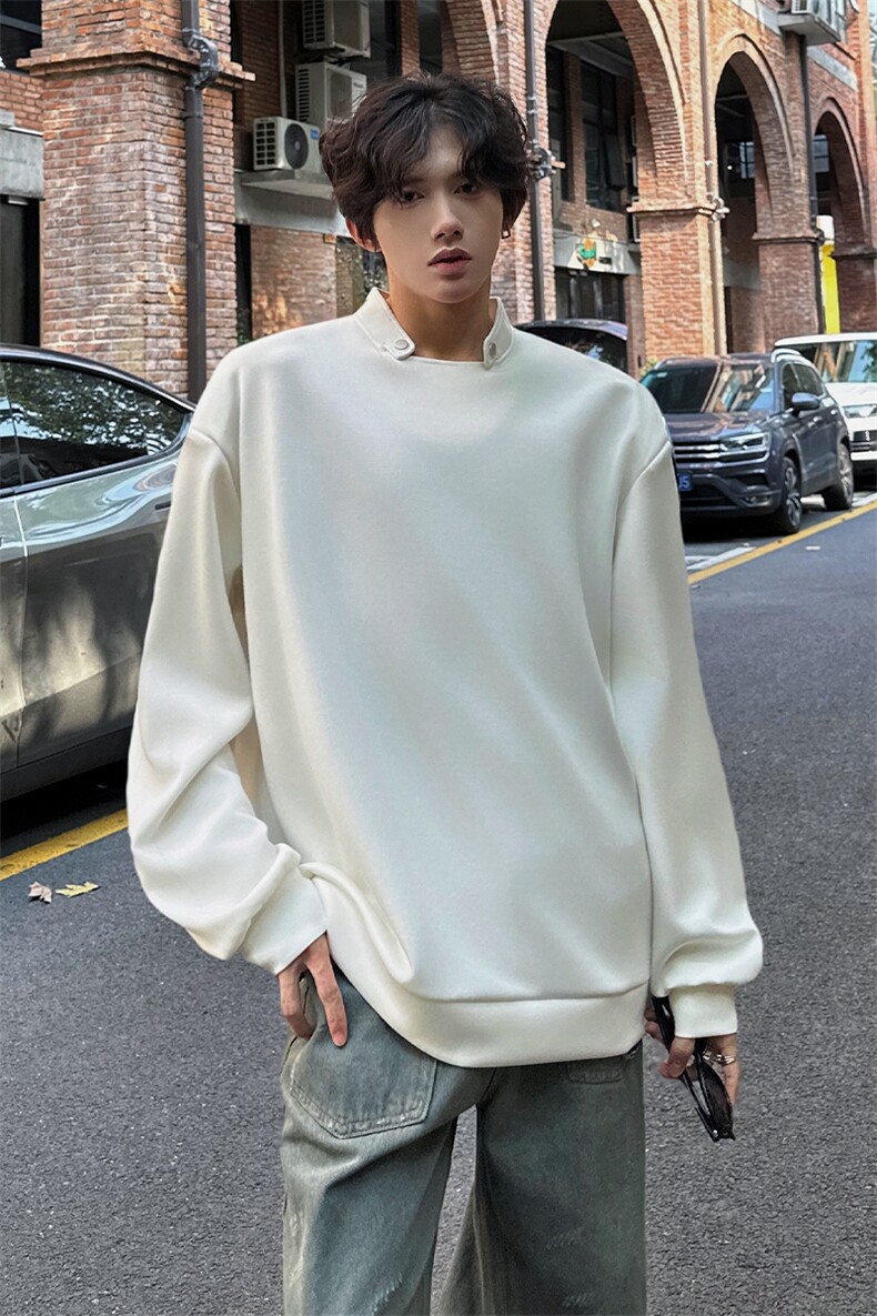 亲肤舒适设计高街痞帅潮男打底衫长袖垫肩小众机车卫衣T恤P50,男装T恤,电商B319
