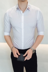 2021春夏款英伦风男个性绣花衬衫修身中袖夜店男装衬衣102A-D461，男装衬衫，星座419（原A233）