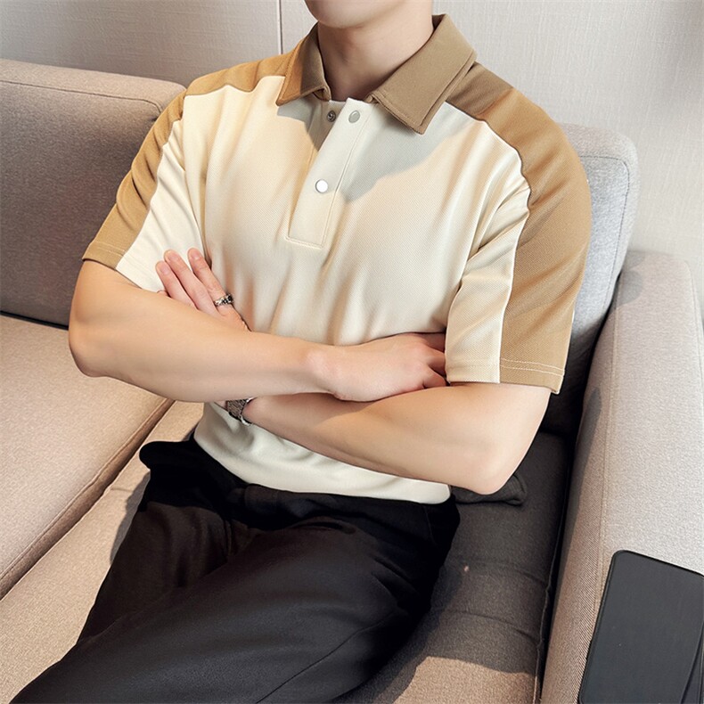 亲肤透气拼接撞色设计款半截袖男士翻领Polo衫PL61/P55控78，男装Polo衫，电商A243