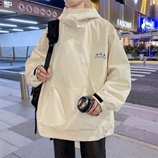 秋款男连帽夹克字母刺绣开叉魔术贴冲锋衣外套JK137P70，男装夹克，星座1013-1