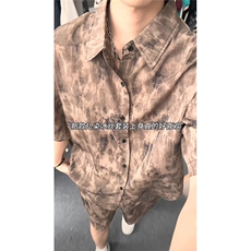 短袖衬衫男+短裤男套装男100%聚酯纤维M-5XL大码TZ78717P50控98，男装牛仔裤，星座226-1