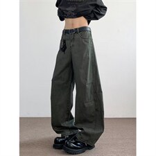 美式高街弯刀休闲裤男设计感褶皱直筒裤子春夏潮流宽松阔腿工装裤，男装工装外套，星座516A