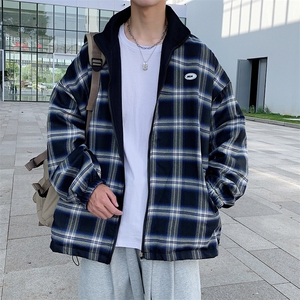 高品质春款男夹克两面穿贴标格子拼色冲锋衣休闲外套JK0022 P55图片