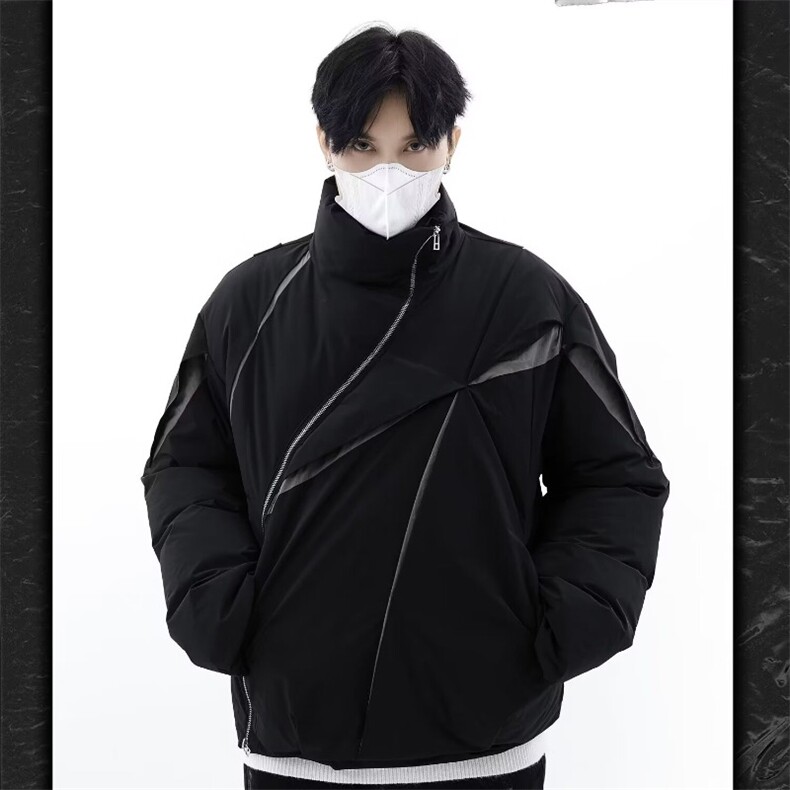 F94-P89美式小众男冬季立领保暖棉服褶复古外套ins拼色设计感,男装棉衣,电商B323A