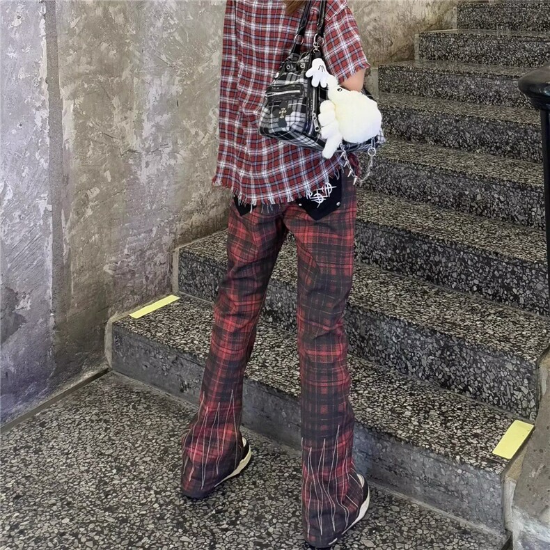 B5104-P53帅气涂鸦撞色休闲牛仔裤女秋新款高腰宽松显瘦百搭,男装牛仔裤,电商B323A