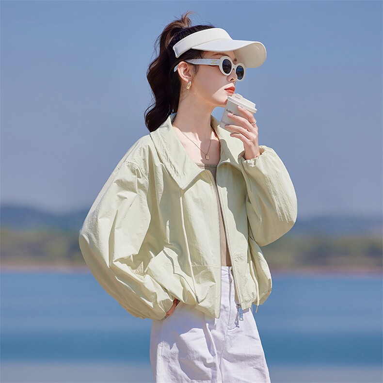 清新绿色防晒衣女款夏季2025新款韩版宽松休闲轻薄透气防晒服外套,女装短外套,靓衣阁