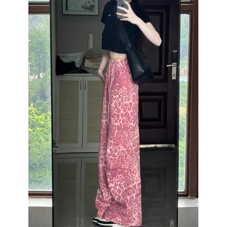 【有货】多巴胺粉色豹纹工装裤男直筒美式高街vibe裤子G09LL-P45,男装工装外套,星座1007（原301D）