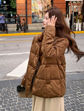 短款立领拼接袖简中式一手长加厚羽绒服女宽松保暖外套，女装羽绒服，水衣源