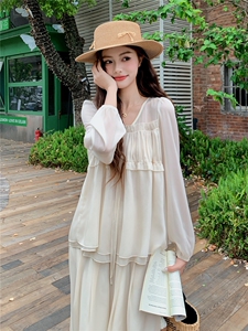 超仙时尚雪纺套装女2026春夏新款半透减龄长袖防晒阔腿裙裤两件套图片