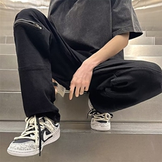 高弹力牛仔裤男超弹修身拉链工装高街vibe直筒美式潮牌黑色裤子，男装牛仔裤，星座601-2