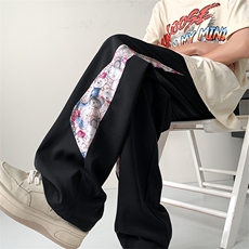 X2427-TP35控价48夏季新款冰丝直筒松紧系绳长裤凉感印花休闲裤，男装休闲裤，电商A102-1