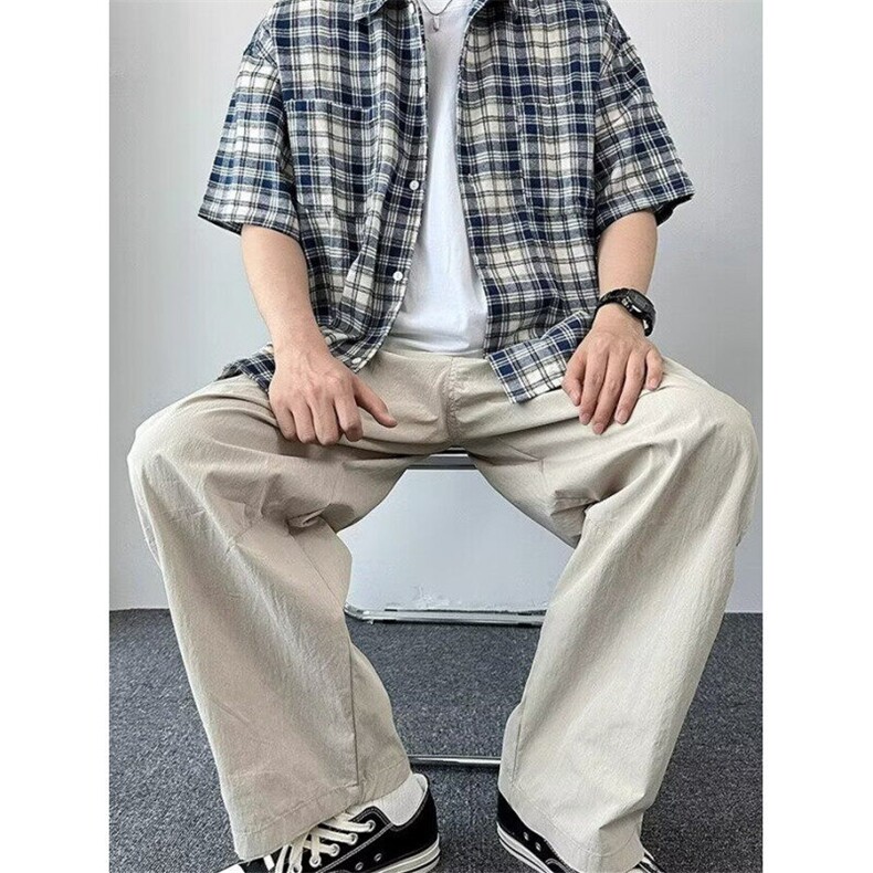 夏季日系复古纯色伞兵裤阔腿宽松百搭直筒休闲裤冰丝裤KG34,男装休闲裤,星座1116A（原606A-3）