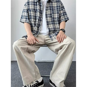 夏季日系复古纯色伞兵裤阔腿宽松百搭直筒休闲裤冰丝裤 KG34图片